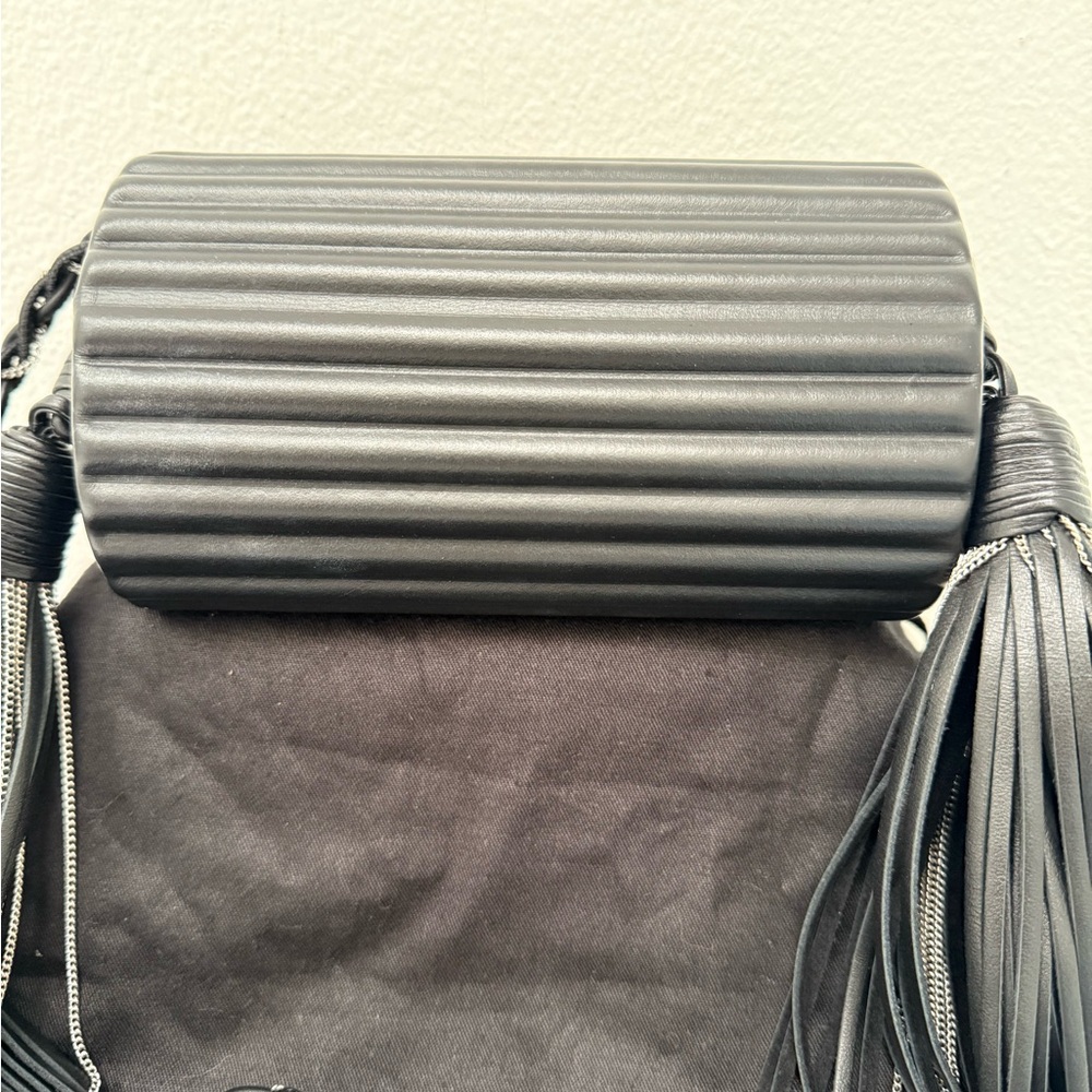RARE SAINT LAURENT YSL Black Plexiglass Opyum Box Leather Silver Fringe Handbag - Picture 7 of 12